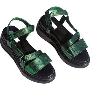 Suzanne Rae Chunky Platform Velcro Sandals Green